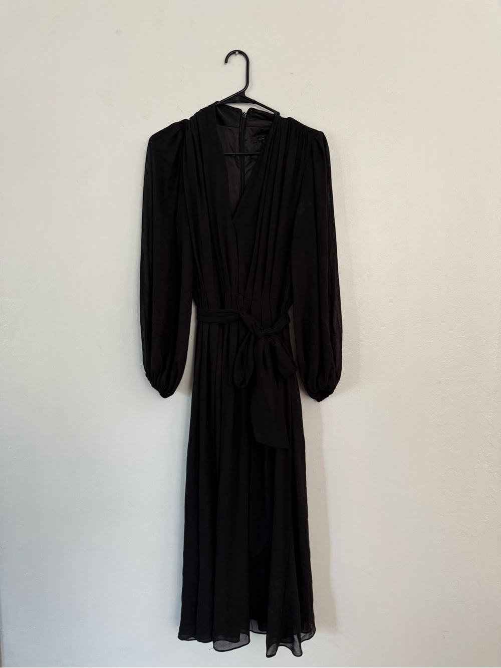 Alex Marie Black Long Sleeve Draped V-Neck Dress